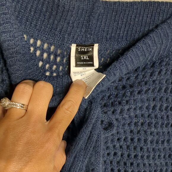 SHEIN Navy And Lime Green Crochet Knit Palazzo Pants Size 1X NWOT - Picture 3 of 4